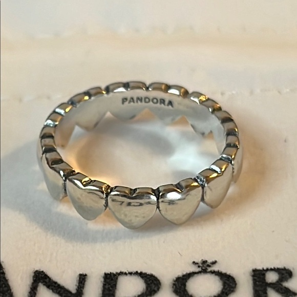 Pandora Silver Row of Hearts Ring - Picture 2 of 8